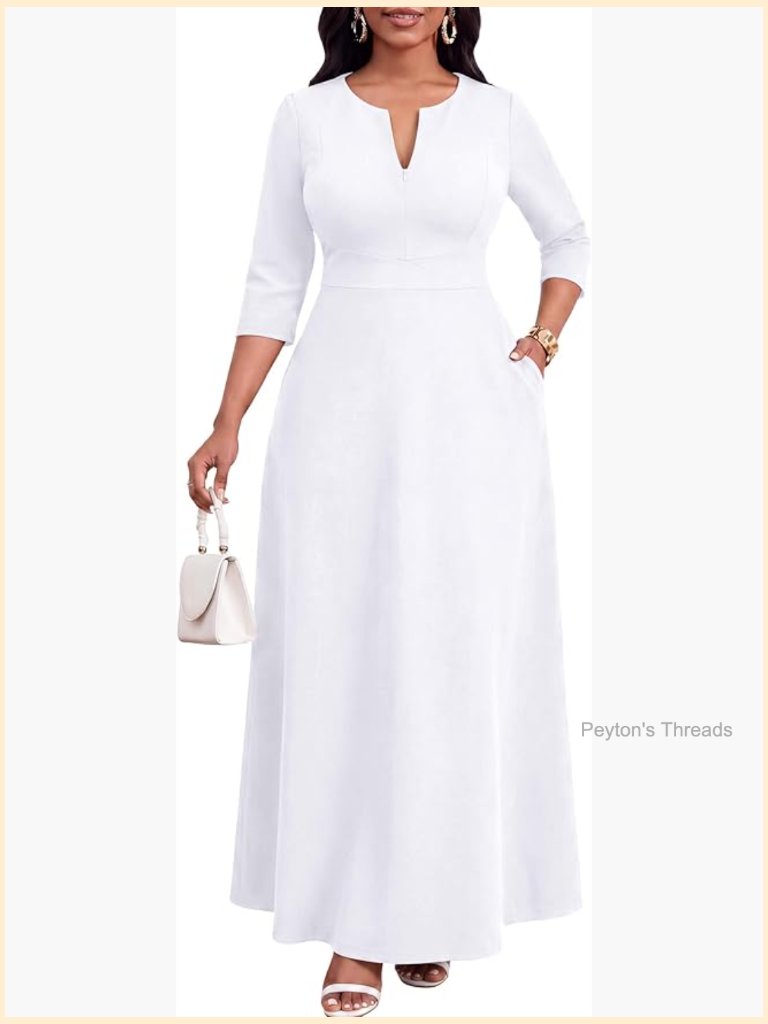 Maxi Dress With Pockets - Zipper Front 3/4 Sleeve